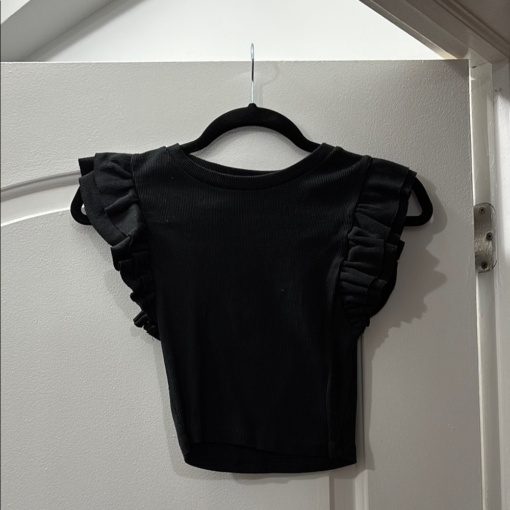 Black Ruffle Sleeve Top
